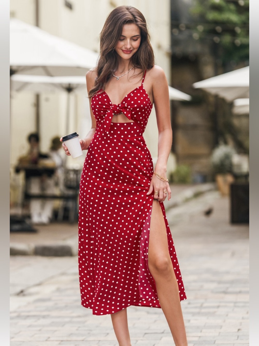 ‼️SOLD‼️NWT Red Polka Dot Tie-Front Midi Dress - Picture 3 of 4